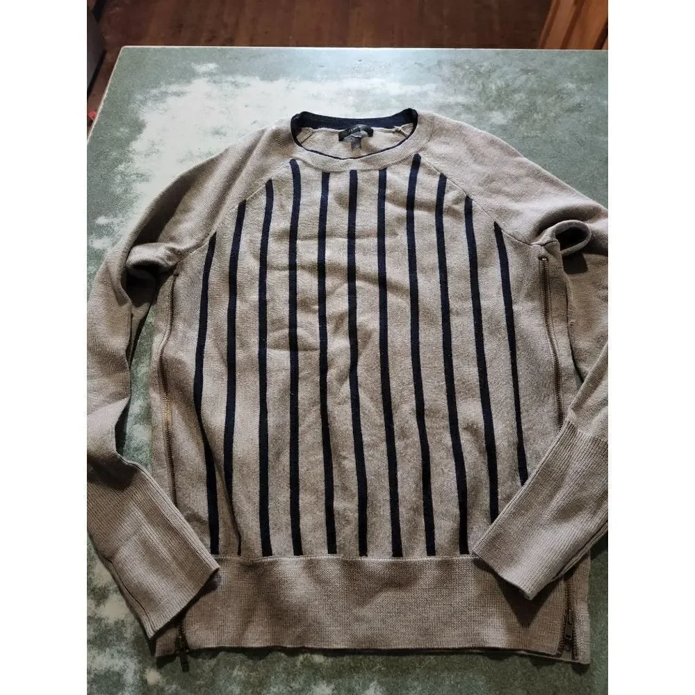 j crew black and brown striped side zipper sweater sz XS